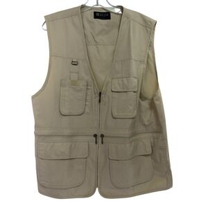 H2H Mens Utility Fishing Vest Tan Beige Multi-Pocket Nylon Full Zip Medium